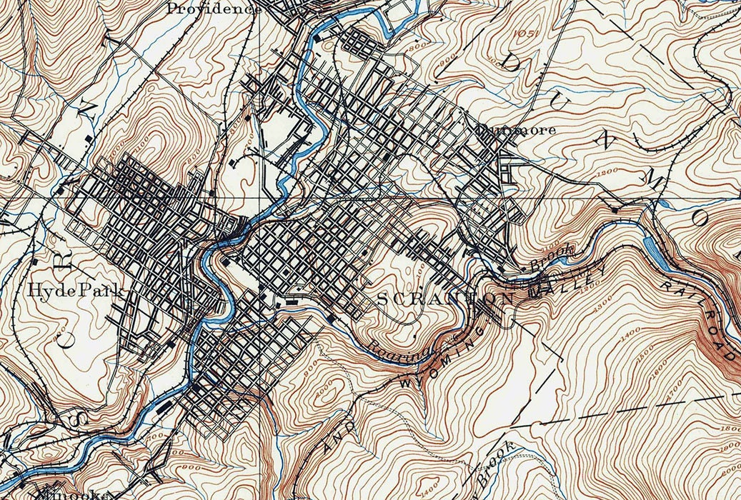 1889 Topo Map of Scranton Pennsylvania Quadrangle