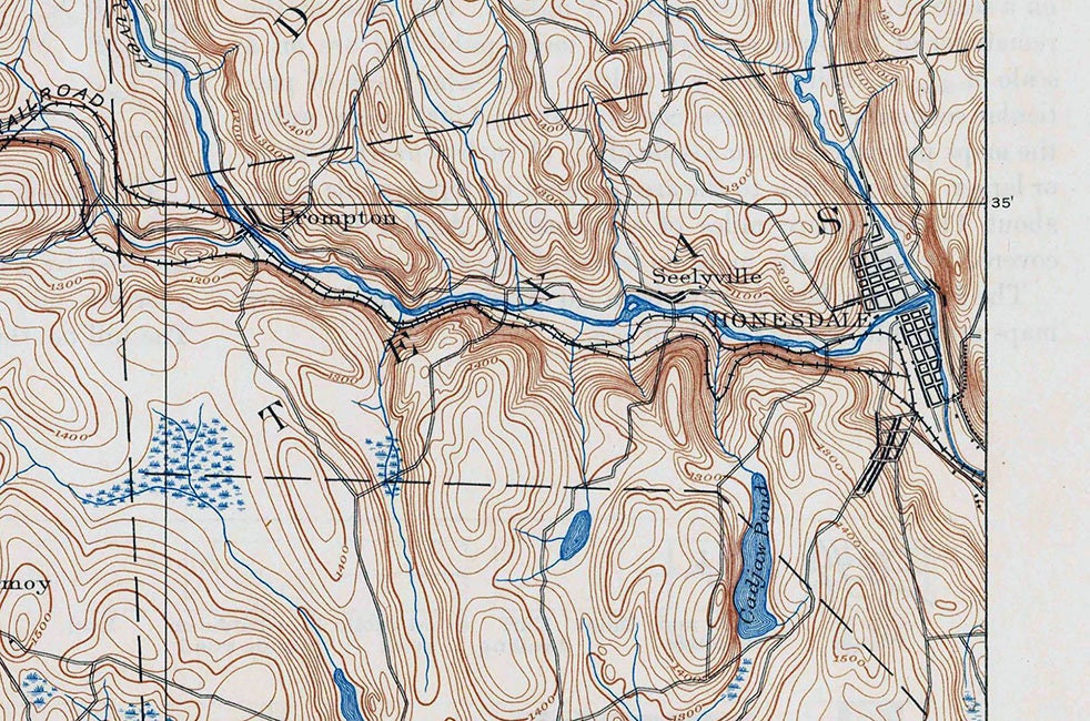 1892 Topo Map of Honesdale Pennsylvania Quadrangle