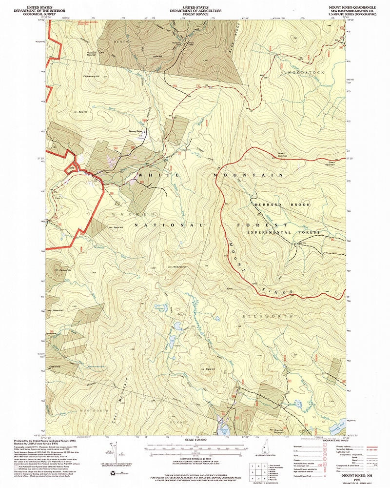 1995 Topo Map of Mount Kineo New Hampshire White Mountains