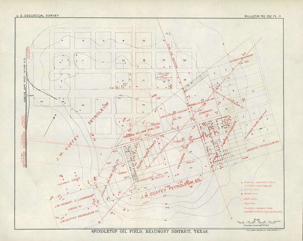 1906 Map of Spindletop Oil Field Beaumont District Texas