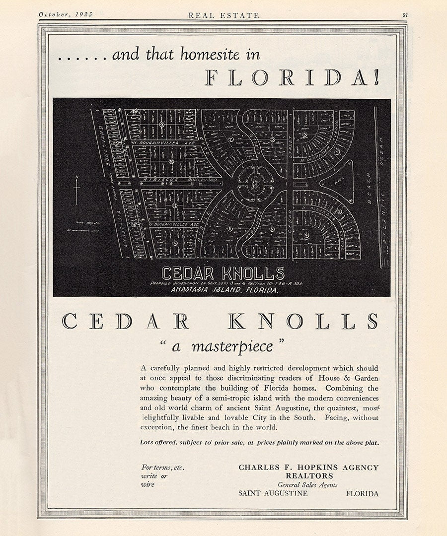 1925 Cedar Knolls Plan of Lots Anastasia Island Saint Augustine Florida