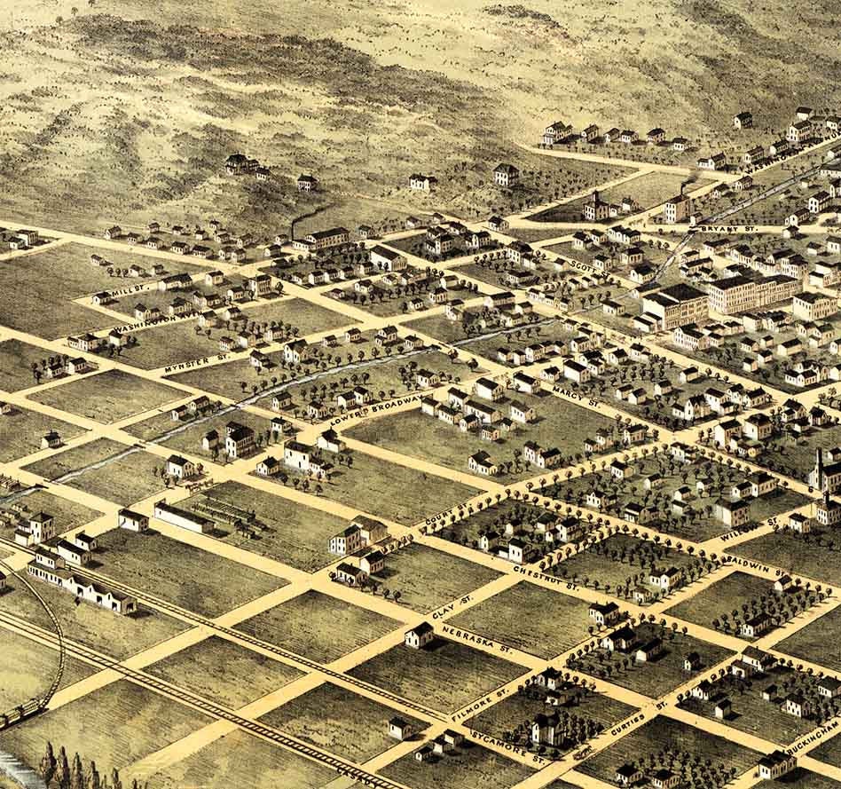 1868 Panoramic Map of Council Bluffs Pottawattamie County Iowa