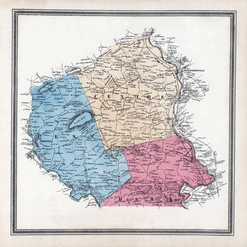 1862 Map of Penn Centre & Bern Township Berks County Pennsylvania