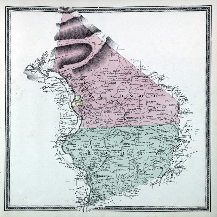 1862 Map of Perry and Windsor Township Berks County Pennsylvania