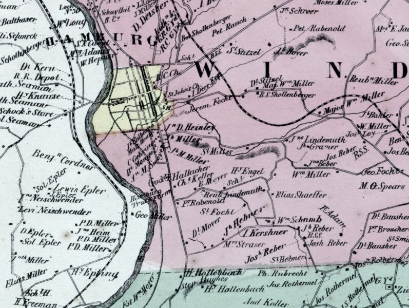 1862 Map of Perry and Windsor Township Berks County Pennsylvania
