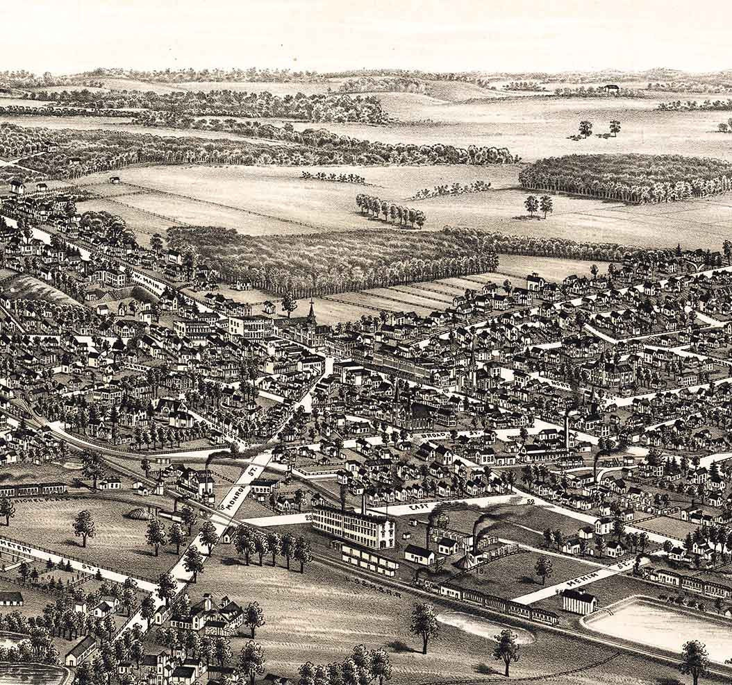 1888 Panoramic Map of Bellevue Ohio Sandusky Huron