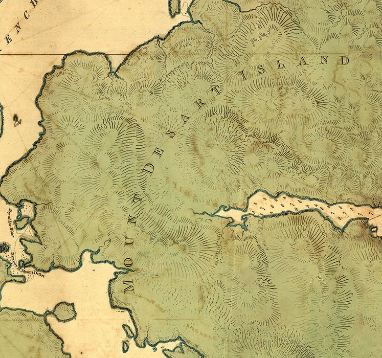 1776 Map of Mount Desert Island and coast of Maine