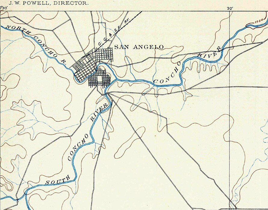 1892 Topo Map of San Angelo Texas