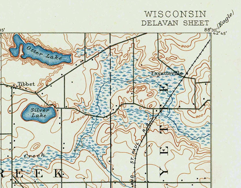 1893 Topo Map of Delavan Wisconsin Quadrangle Delavan Lake