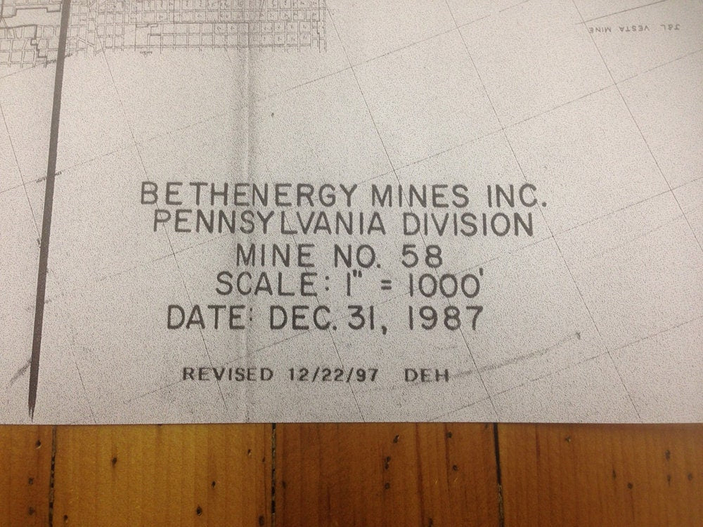 1987 Index Map of Bethenergy Mine 58 Washington County Pa