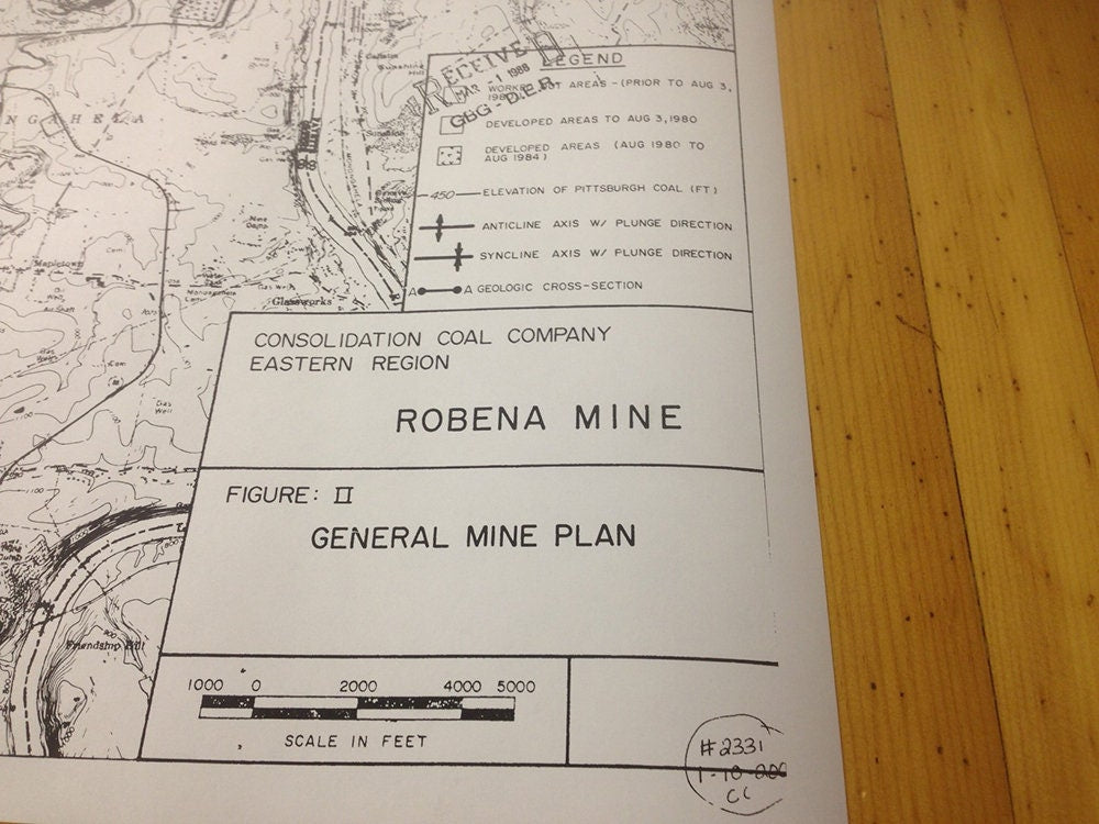 1988 Robena Coal Mine General Plan Map Reproduction Greene County Pa
