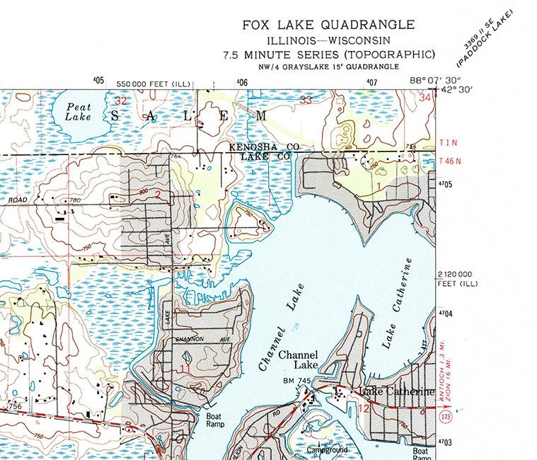1993 Topo Map of Fox Lake Illinois Quadrangle