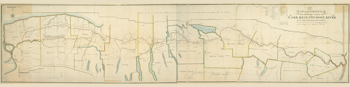 1821 Map of The Canal from Lake Erie to Hudson River New York