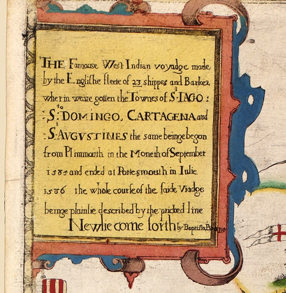 1586 Map of Drakes Voyage to the West Indies