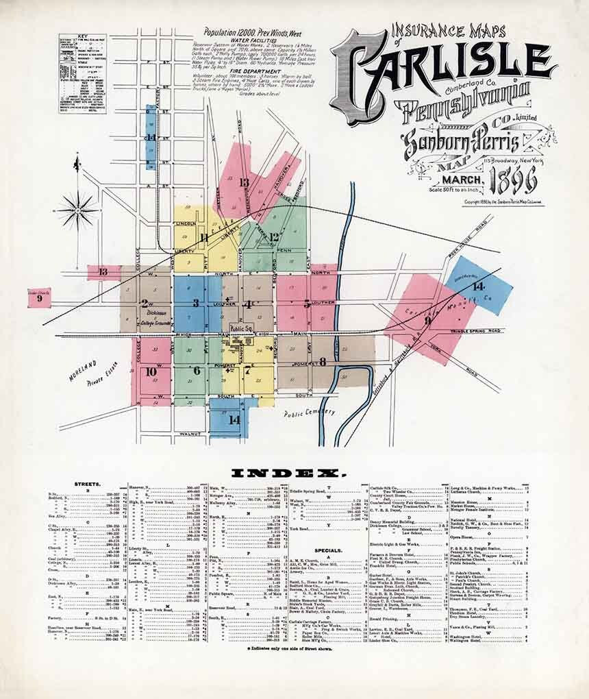 1896 Sanborn Map of Carlisle Cumberland County Pennsylvania
