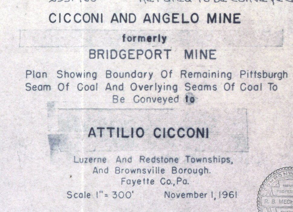 1961 Map of the Bridgeport Mine Fayette County Pa