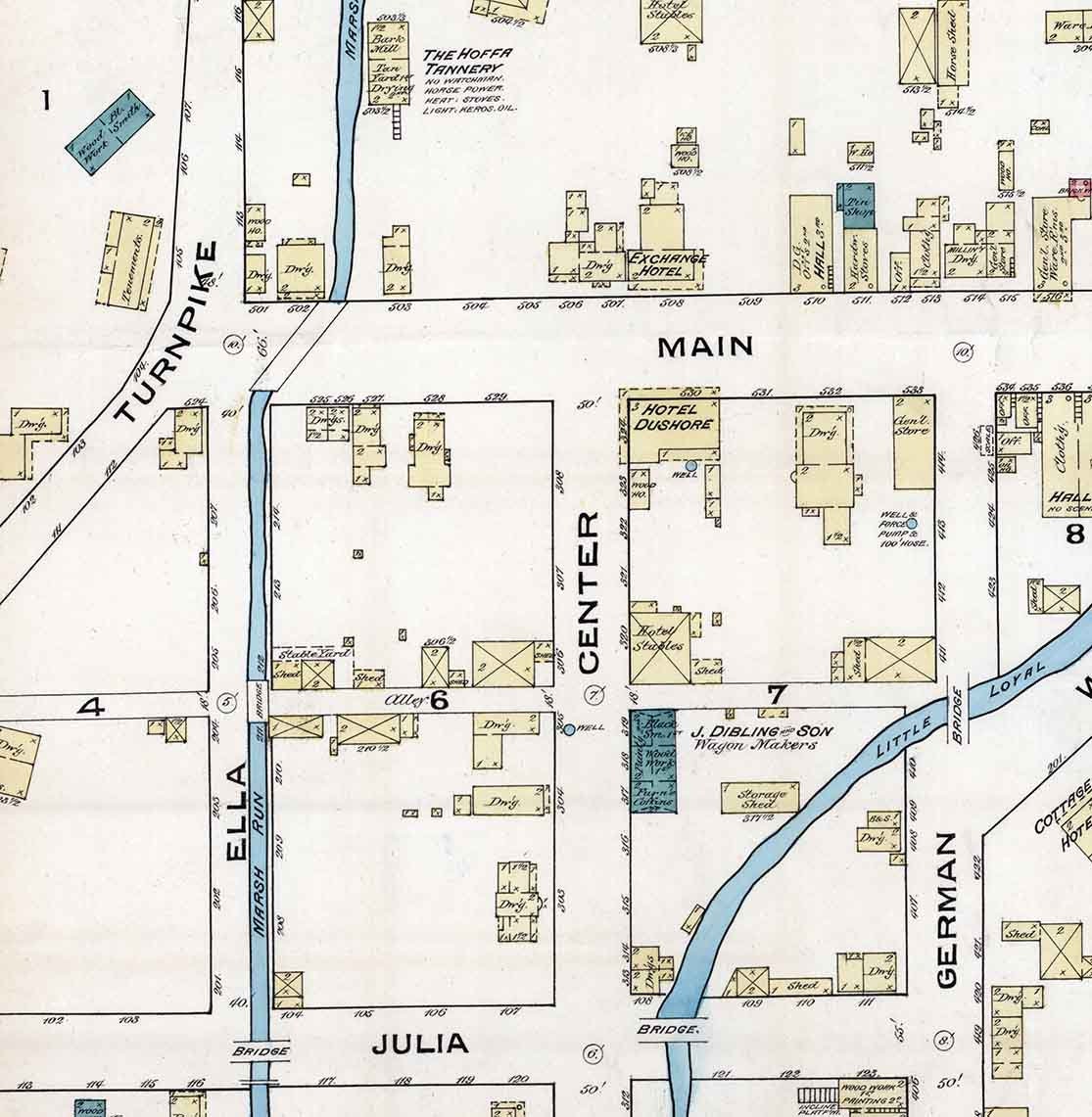 1885 Town Map of Dushore Sullivan County Pennsylvania
