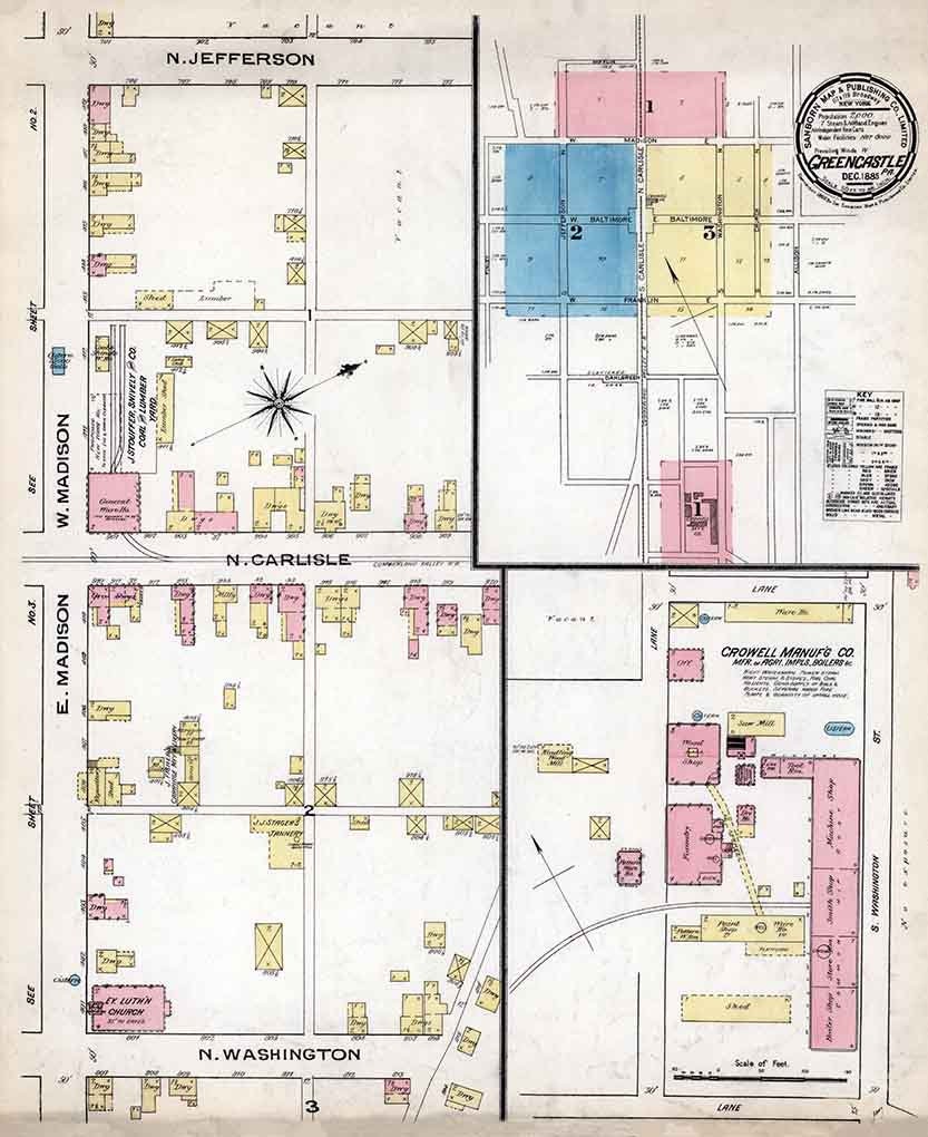 1885 Town Map of Greencastle Franklin County Pennsylvania