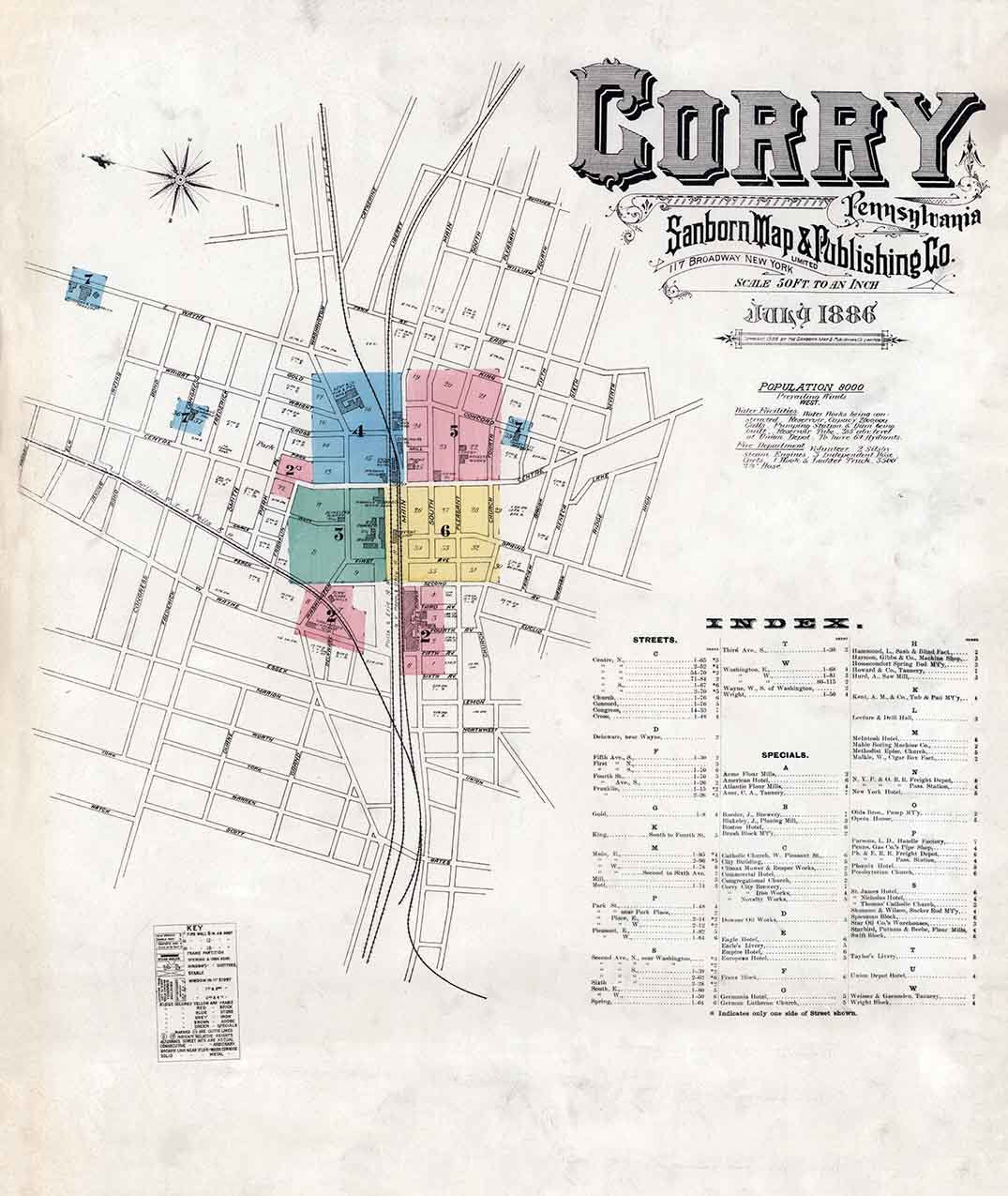1886 Town Map of Corry Erie County Pennsylvania