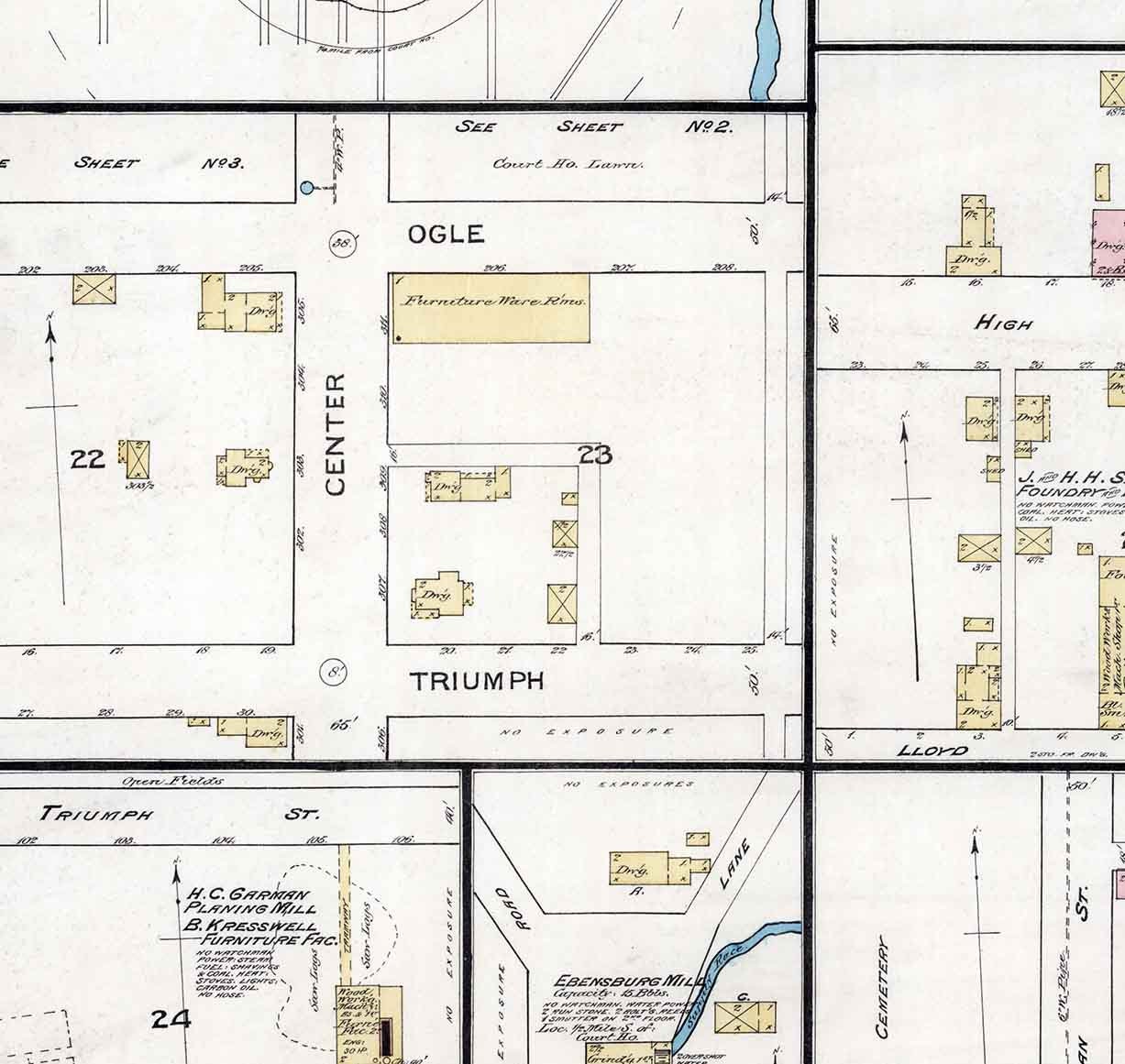 1887 Town Map of Ebensburg Cambria County Pennsylvania