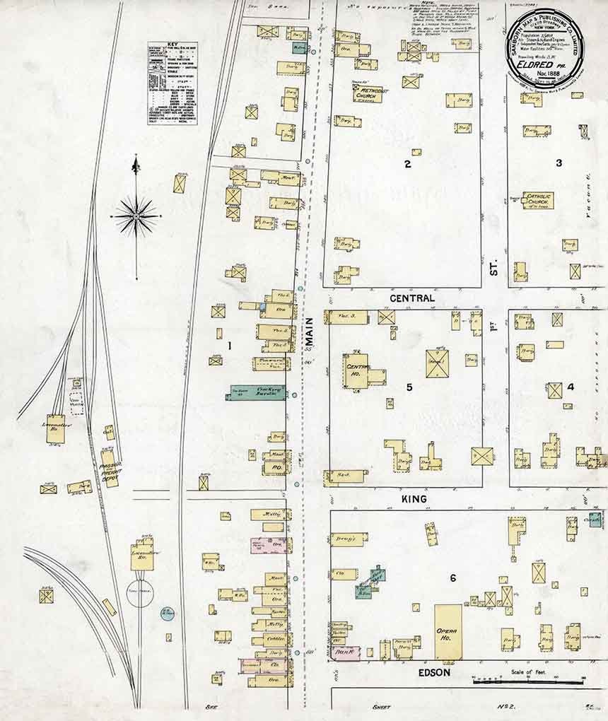 1888 Town Map of Eldred McKean County Pennsylvania