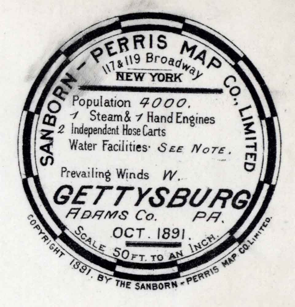 1891 Town Map Gettysburg Adam County Pennsylvania