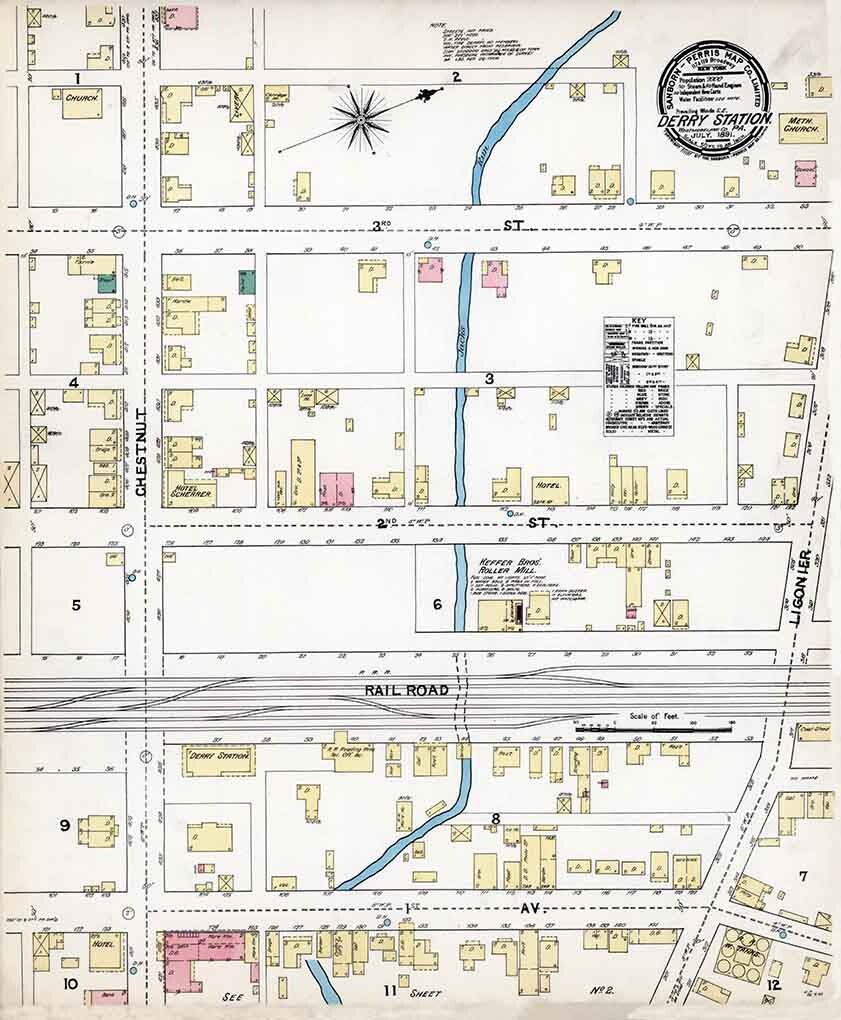 1891 Town Map of Derry Westmoreland County Pennsylvania