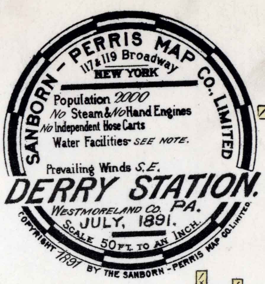 1891 Town Map of Derry Westmoreland County Pennsylvania