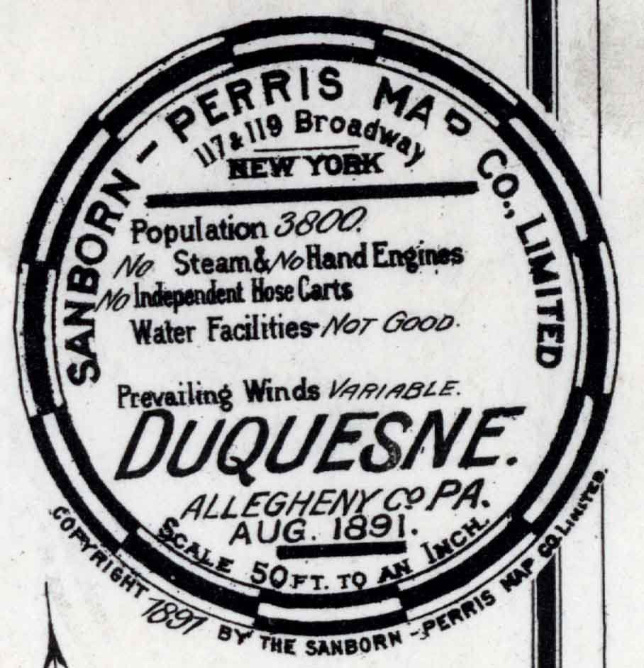 1891 Town Map of Duquesne Allegheny County Pennsylvania