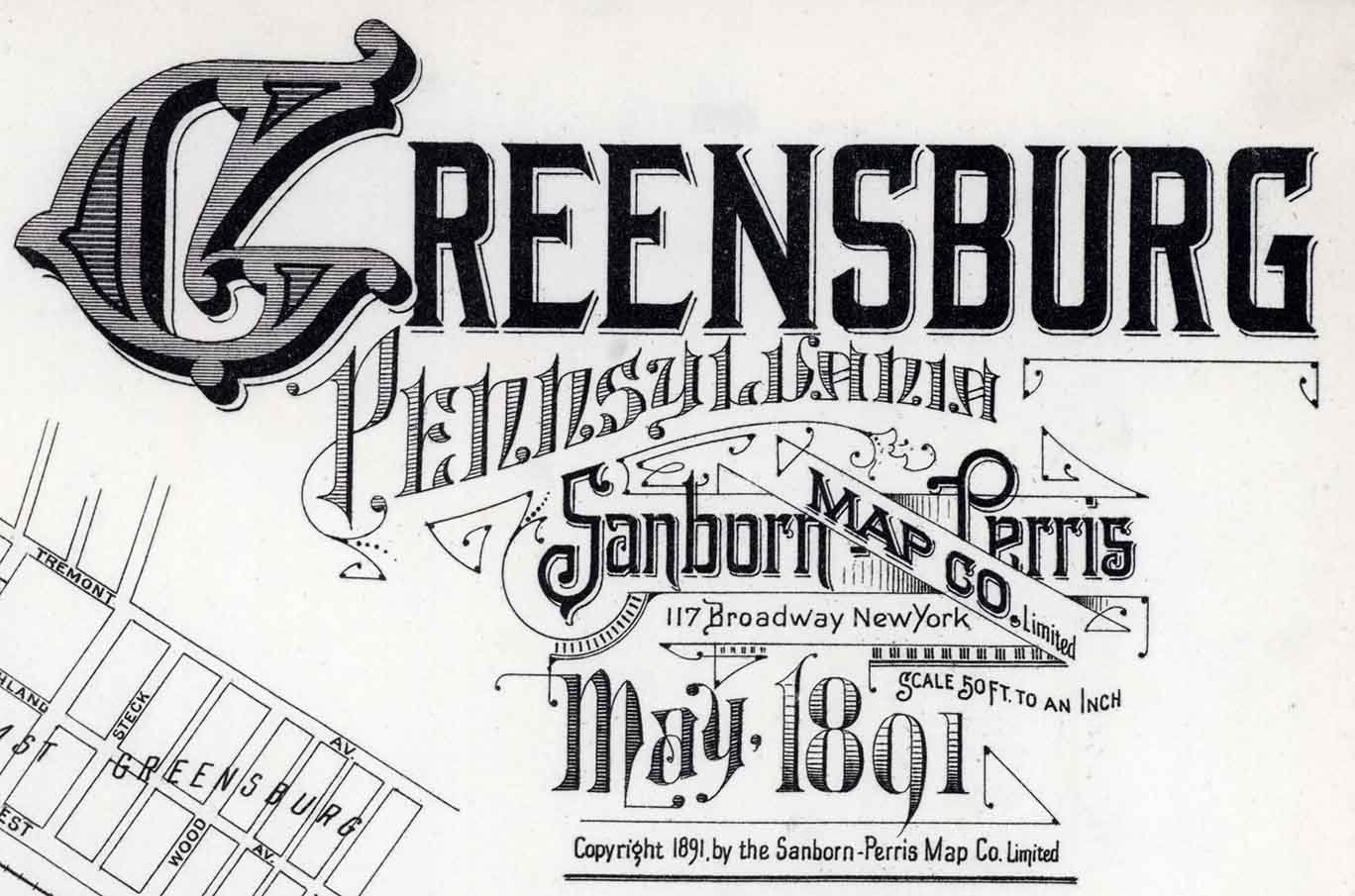 1891 Town Map of Greensburg Westmoreland County Pennsylvania