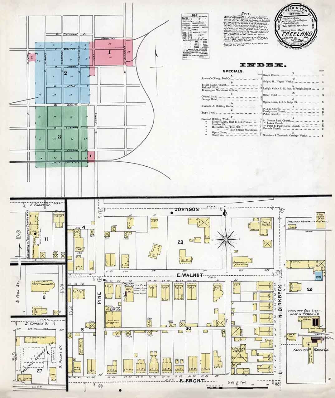 1895 Town Map of Freeland Luzerne County Pennsylvania