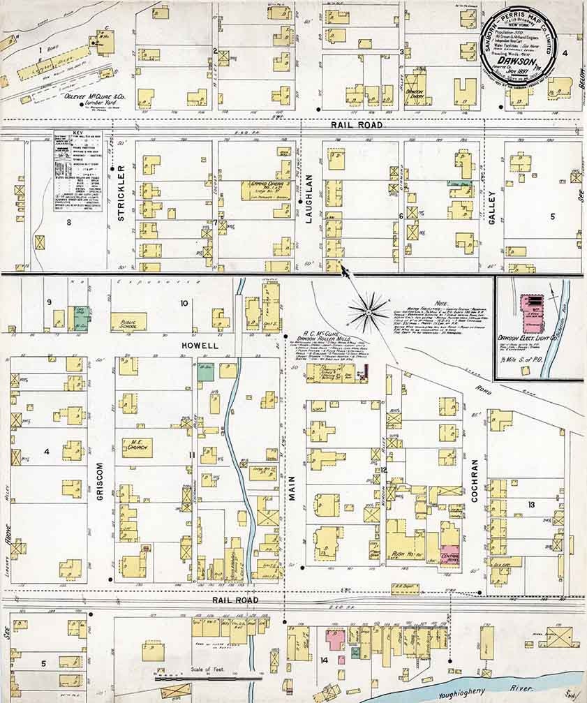 1897 Town Map of Dawson Fayette County Pennsylvania