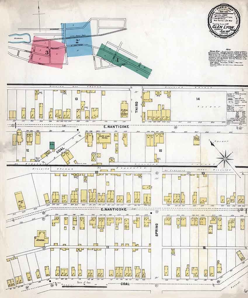 1897 Town Map of Glen Lyon Luzerne County Pennsylvania