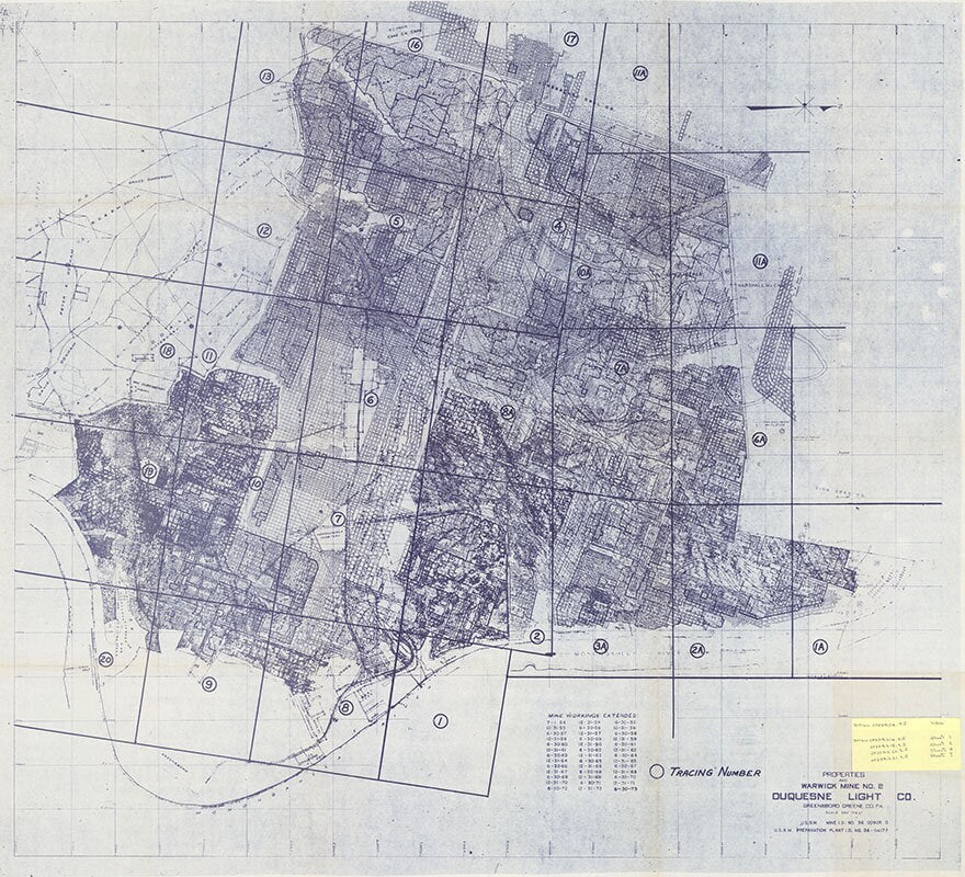 1973 Coal Mine Map of Warwick Mine No 2 Greene County Pa