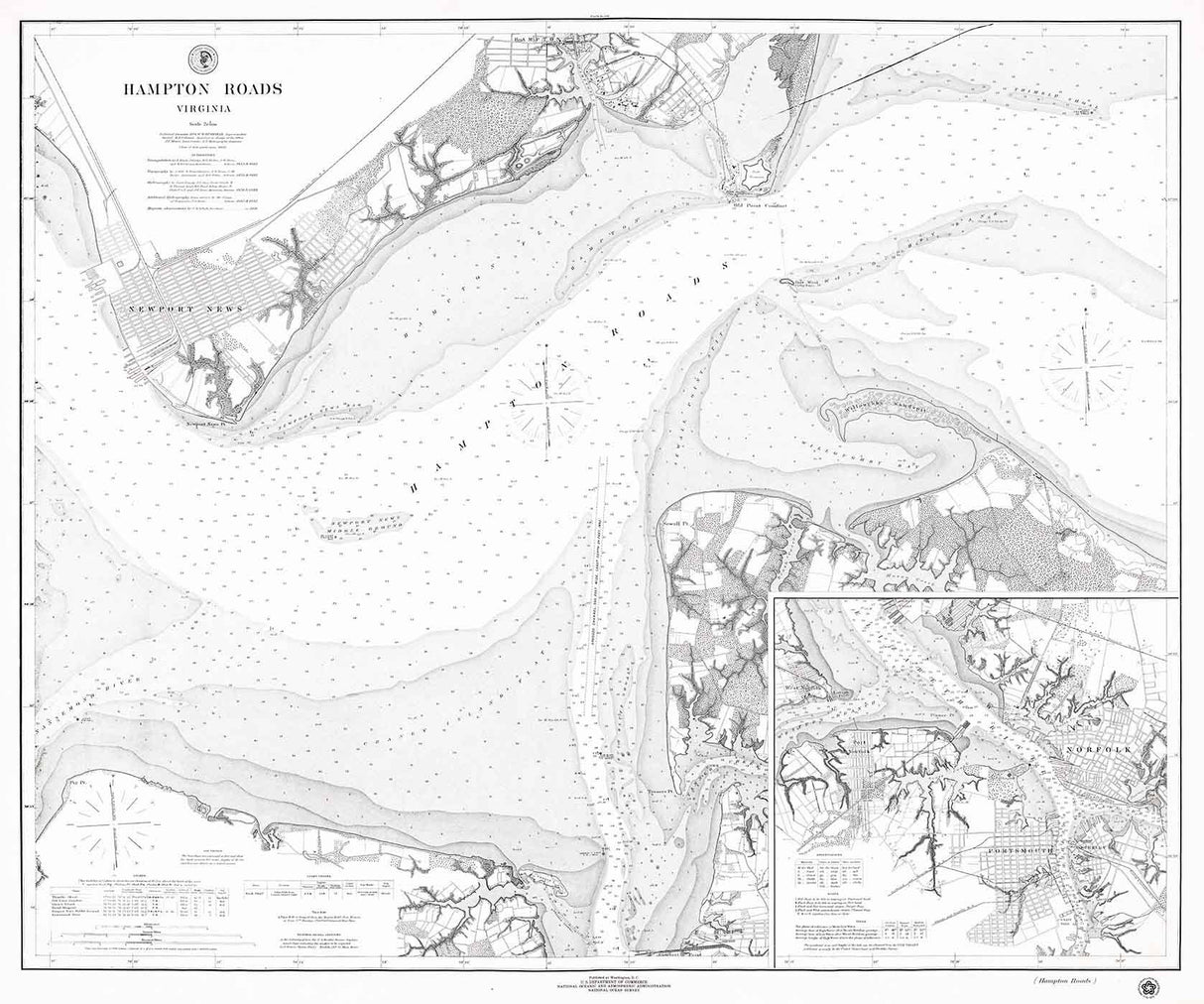 1976 Nautical Map of Hampton Roads Virginia