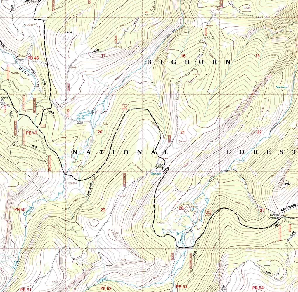 1993 Topo Map of Ice Creek Wyoming WY Bighorn Forest