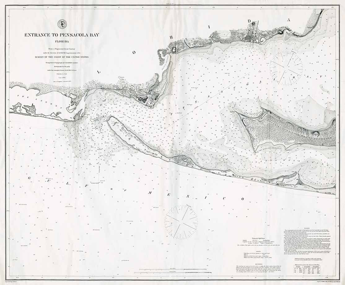 1877 Nautical Map of Pensacola Bay Florida