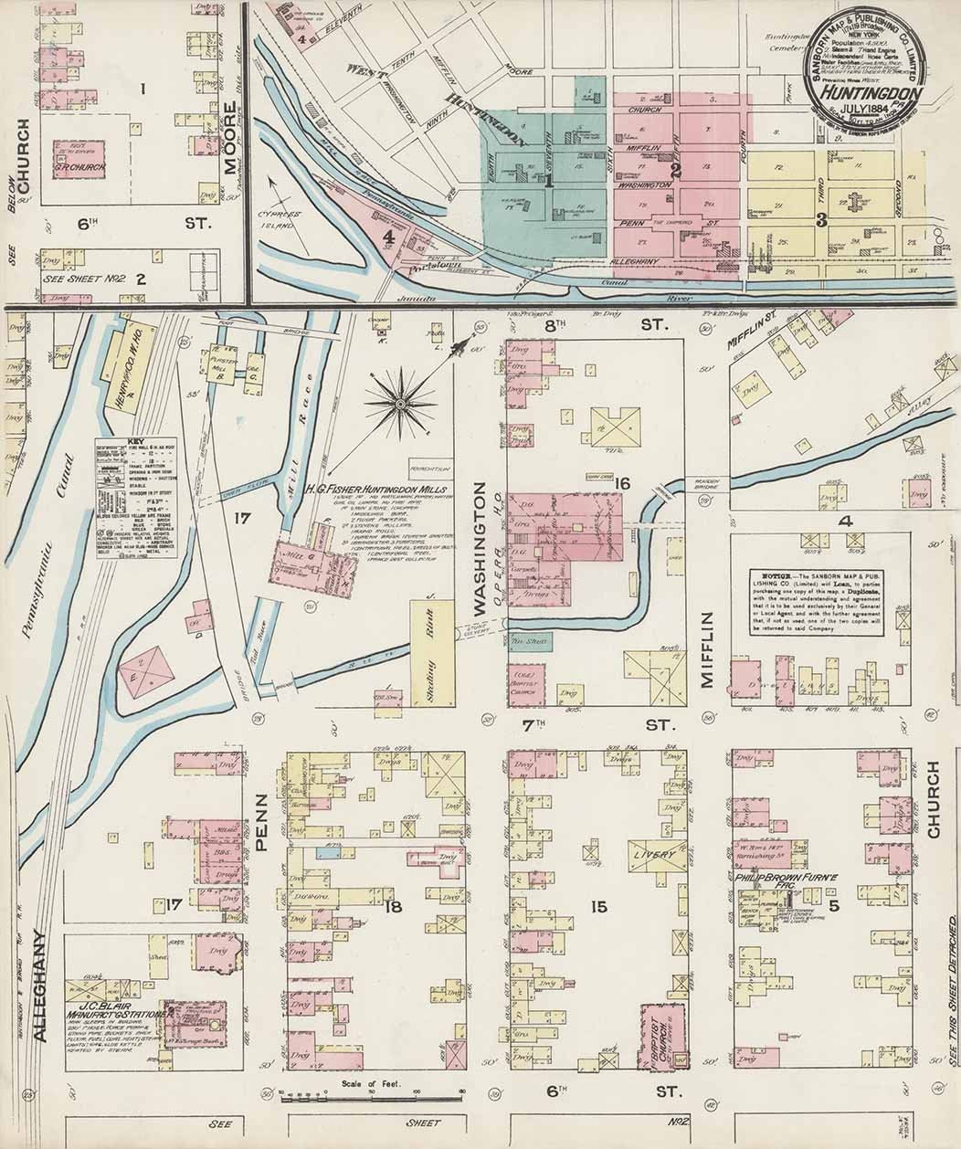 1884 Town Map of Huntingdon County Pennsylvania