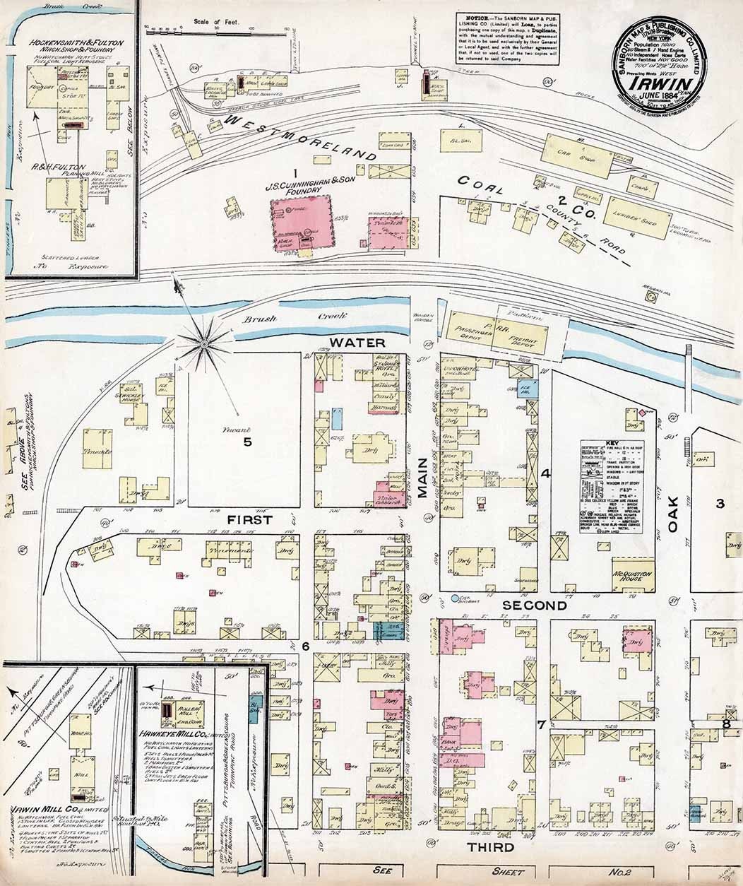 1884 Town Map of Irwin Westmoreland County Pennsylvania