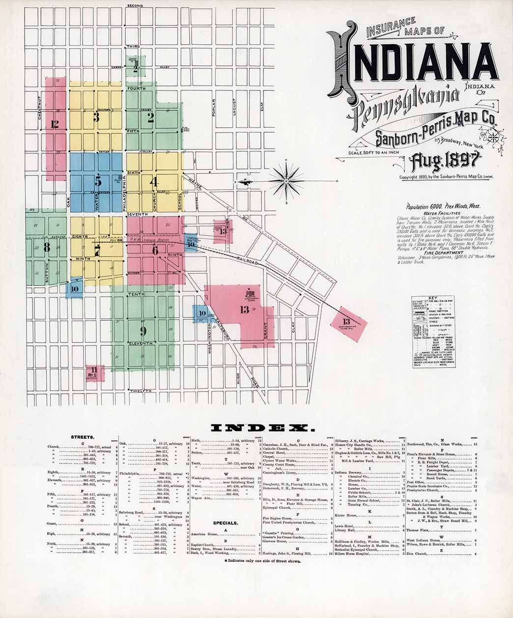1897 Town Map of Indiana County Pennsylvania