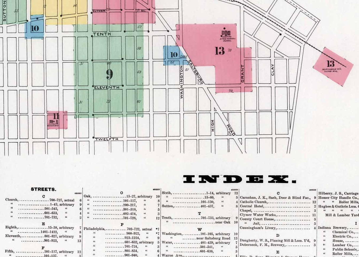 1897 Town Map of Indiana County Pennsylvania