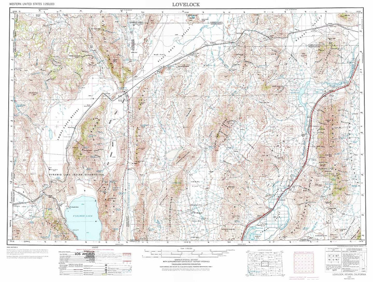 1955 Topo Map of Lovelock Nevada NV Lake Pyramid