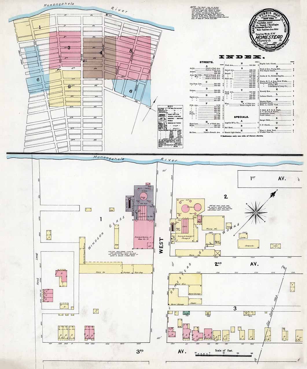 1891 Town Map of Homestead Allegheny County Pennsylvania