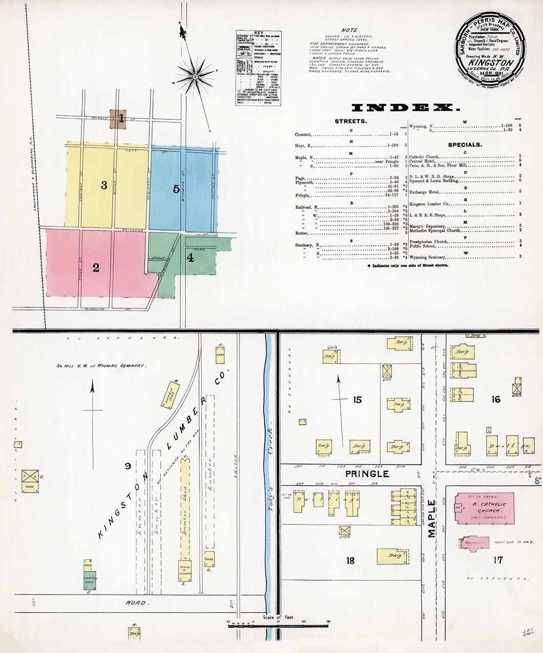 1891 Town Map of Kingston Luzerne County Pennsylvania