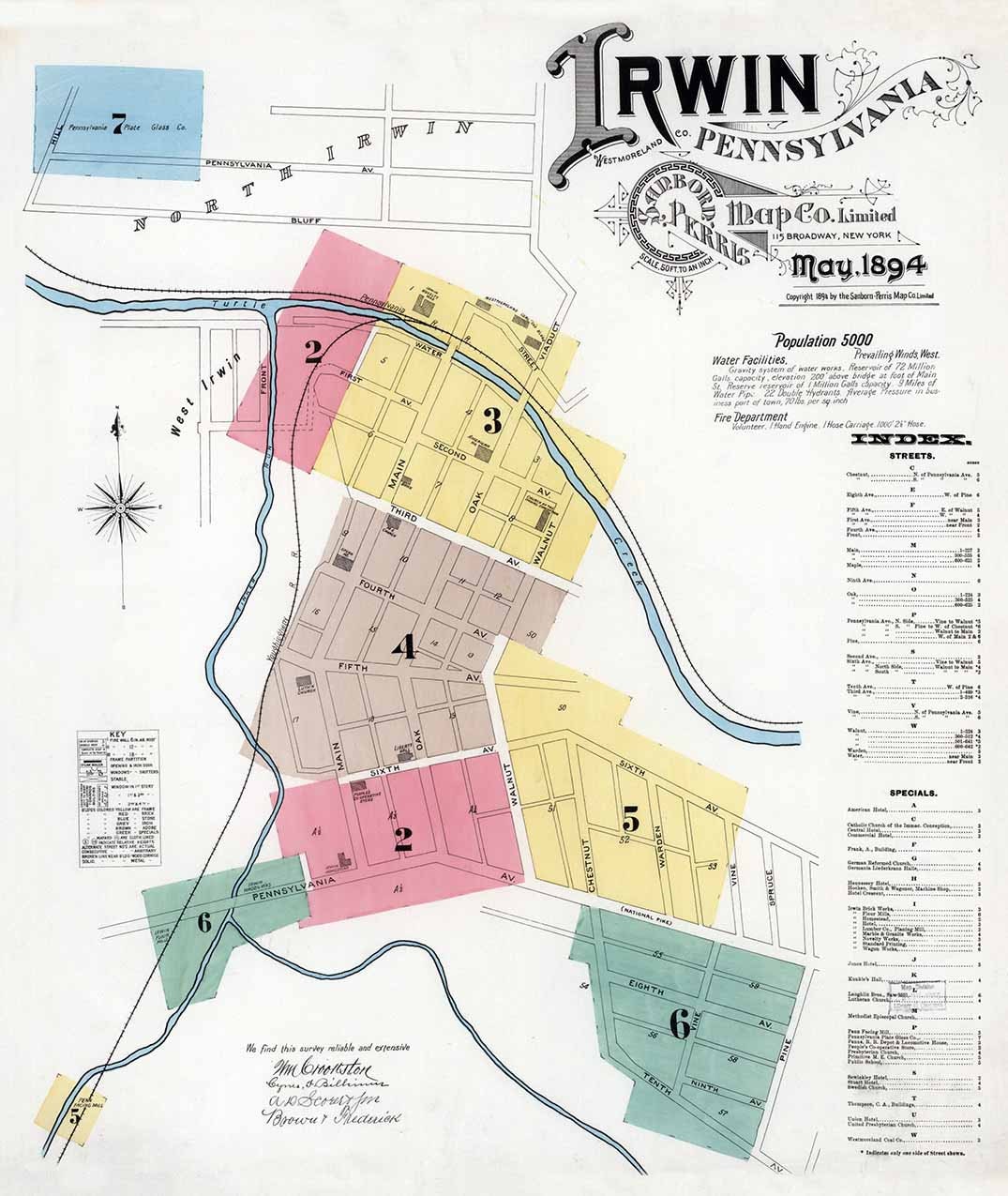 1894 Town Map of Irwin Westmoreland County Pennsylvania