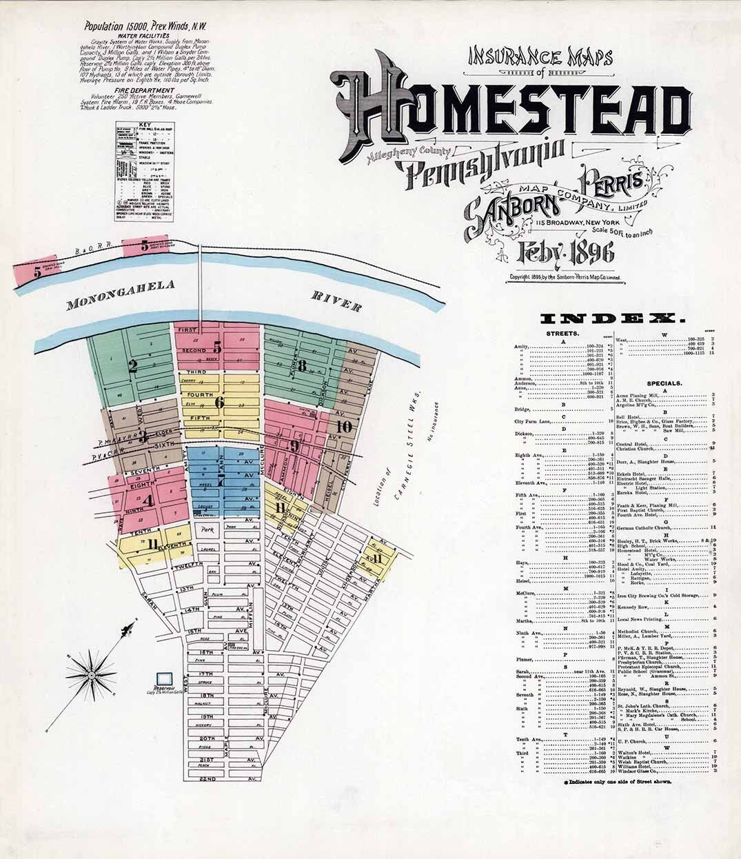 1896 Town Map of Homestead Allegheny County Pennsylvania