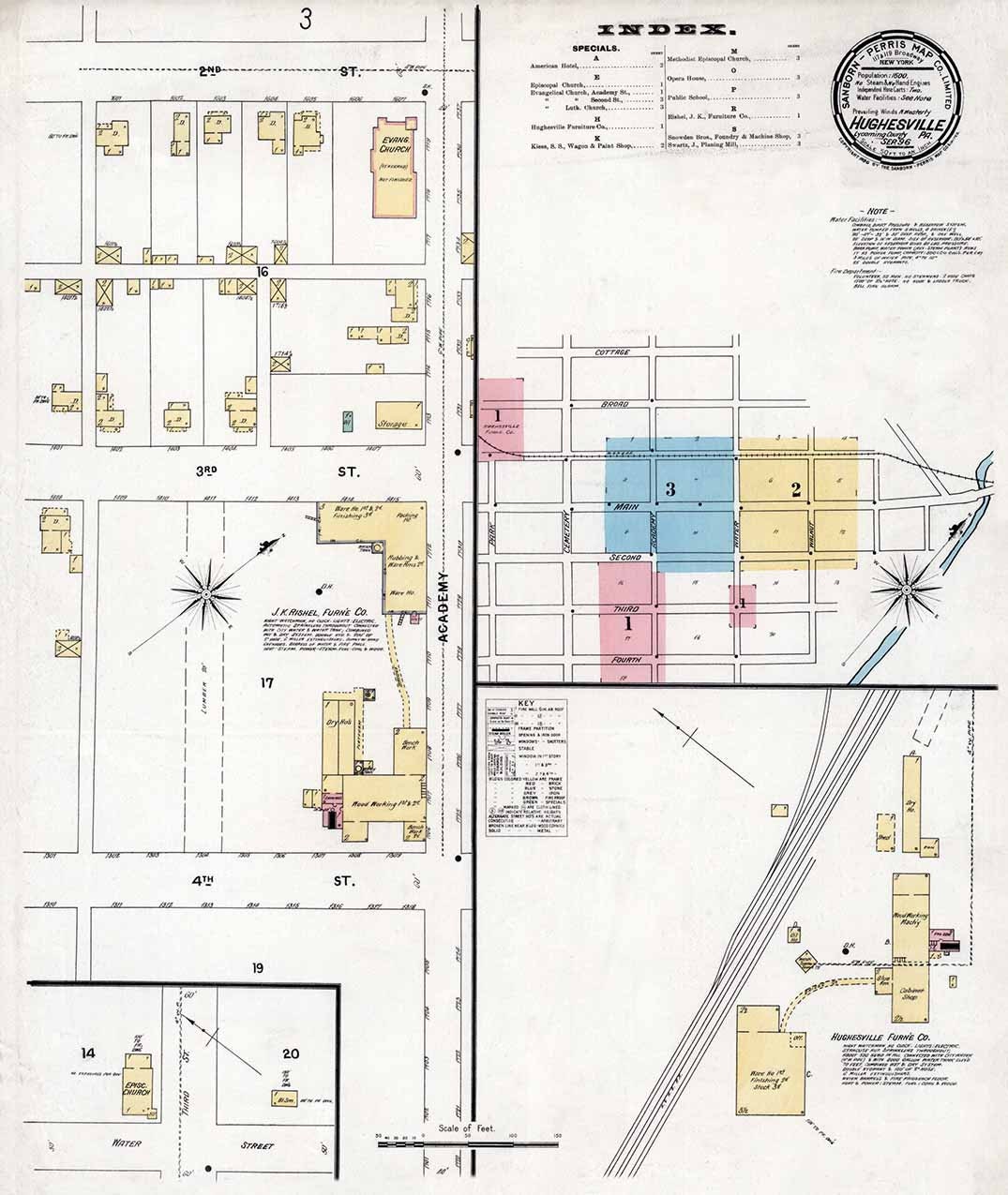 1896 Town Map of Hughesville Lycoming County Pennsylvania