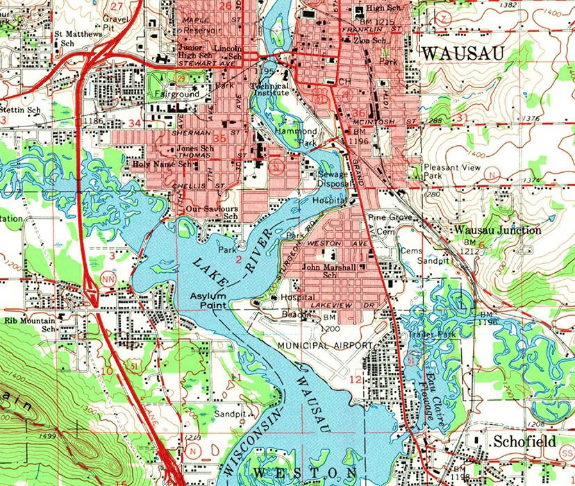 1963 Topo Map of Wausau Wisconsin Quadrangle