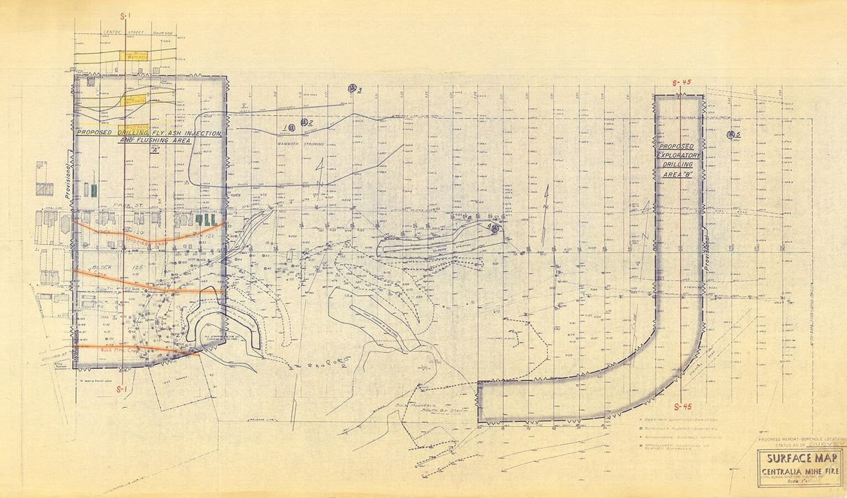 1967 Map of Centralia PA Coal Mine Fire