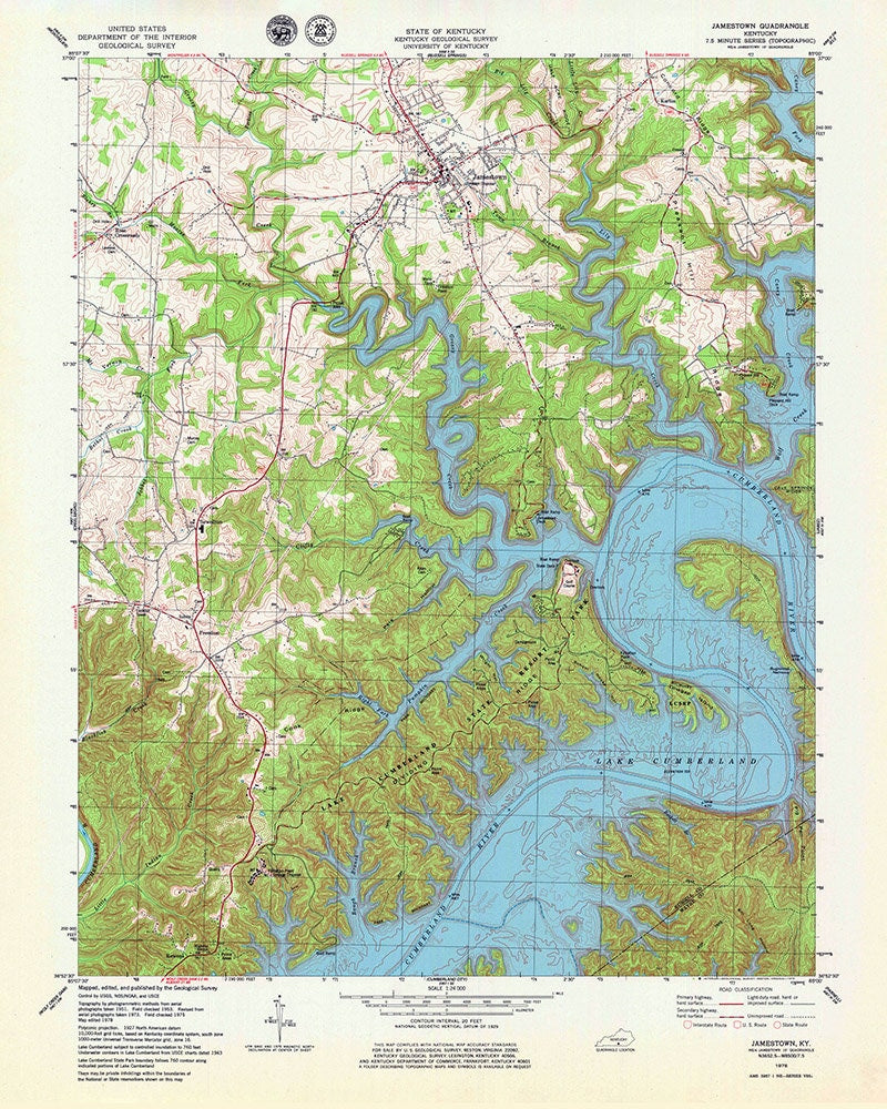 1978 Topo Map of Jamestown Kentucky Lake Cumberland